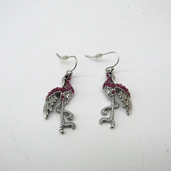 Catherine’s Flamingo Rhinestone Pink Dangle Earrings New - Picture 2 of 5